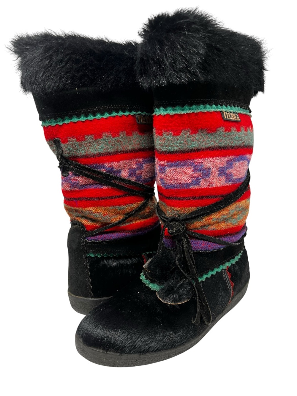 Tecnica Black Faux Fur Multicolor Knit Winter Boots